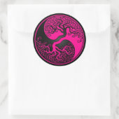 Roze en Zwarte Levensboom Yin Yang Ronde Sticker (Tas)
