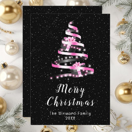 Roze en zwarte lint cadeautjes voor fijne kerst feestdagenkaart