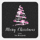 Roze en zwarte lint cadeautjes voor fijne kerst vierkante sticker (Voorkant)