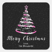 Roze en zwarte lint — Merry kerst Vierkante Sticker (Voorkant)