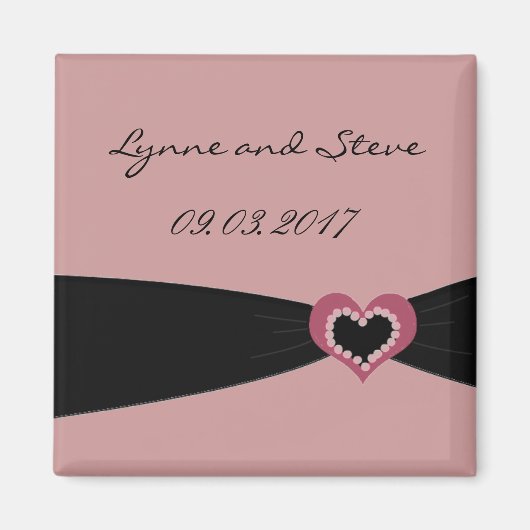 Roze en Zwarte Lint Save the Date Magneet (Voorkant)