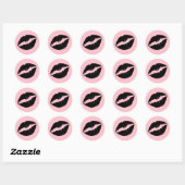 Roze en Zwarte Lippen Ronde Sticker (Vel)