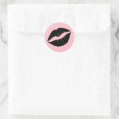 Roze en Zwarte Lippen Ronde Sticker (Tas)