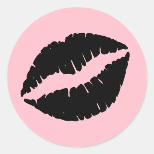 Roze en Zwarte Lippen Ronde Sticker
