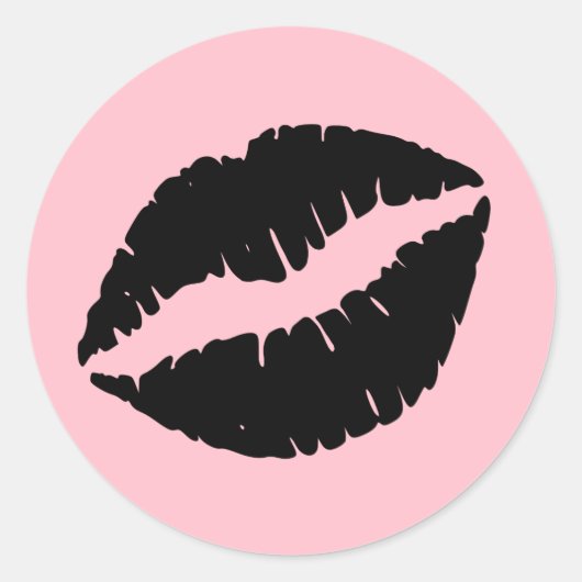Roze en Zwarte Lippen Ronde Sticker (Voorkant)