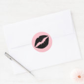 Roze en Zwarte Lippen Ronde Sticker (Envelop)