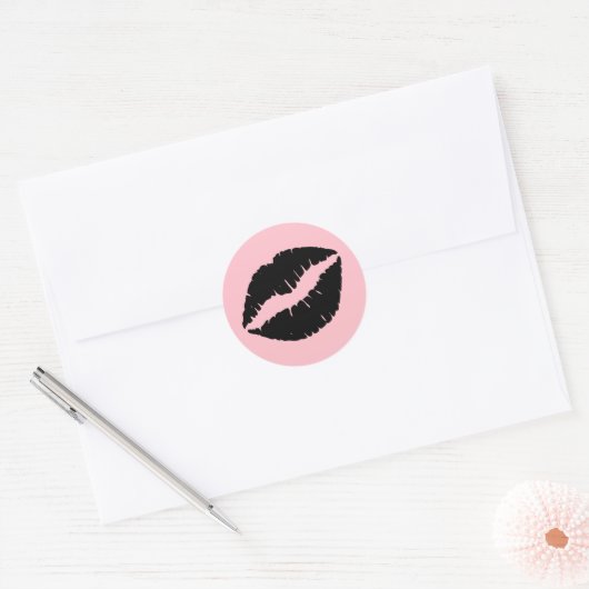 Roze en zwarte Lips Ronde Sticker (Envelop)
