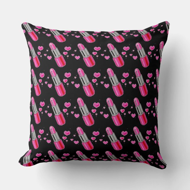 Roze en zwarte lipstick Lover Sierkussen (Voorkant)