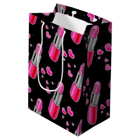 Roze en zwarte lipstick - tas met wieltjes medium cadeauzakje (Achterkant Gekanteld)