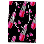 Roze en zwarte lipstick - tas met wieltjes medium cadeauzakje (Achterkant)