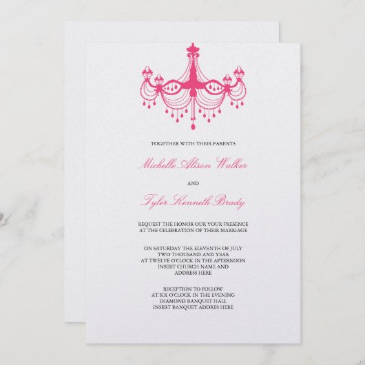 Roze en zwarte Luchters Uitnodiging (Voorkant / Achterkant)