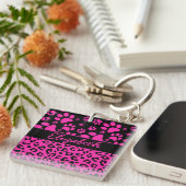 Roze en zwarte luipaard afdrukken en poten op maat sleutelhanger (Voorkant Rechts)