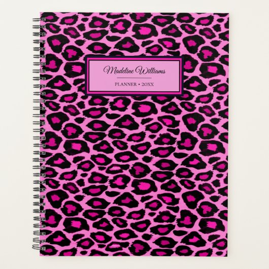 Roze en zwarte luipaard afdrukken | Gepersonalisee Planner (Voorkant)