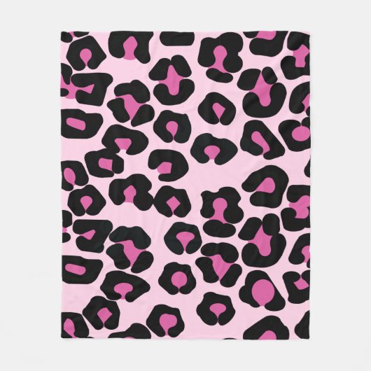 Roze en zwarte luipaard afdrukpatroon fleece deken (Voorkant)