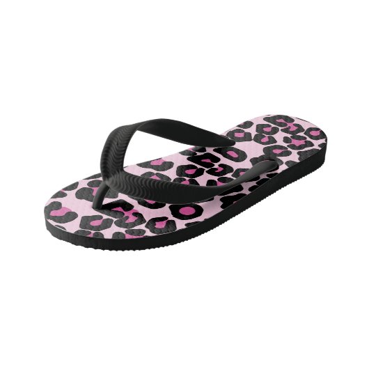 Roze en zwarte luipaard afdrukpatroon kinder teenslippers (Schuin)