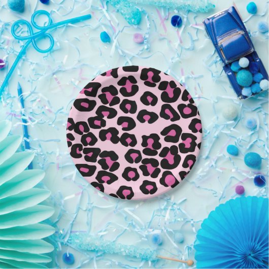 Roze en zwarte luipaard afdrukpatroon papieren bordje (Feest)