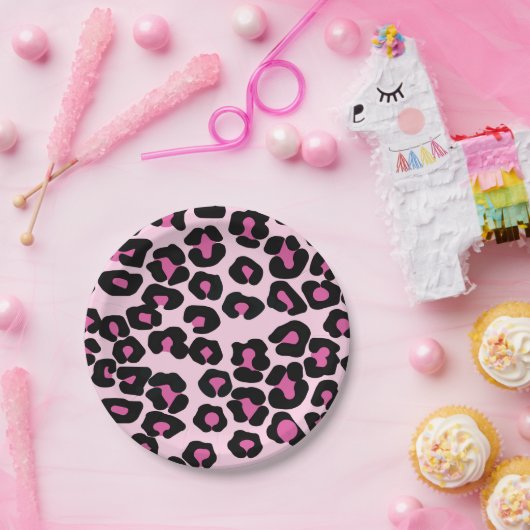 Roze en zwarte luipaard afdrukpatroon papieren bordje (Feest)