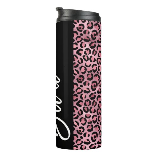 Roze en zwarte luipaard drukbride Bachelorette Thermosbeker (Geroteerd rechts)
