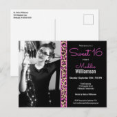 Roze en zwarte luipaard foto Sweet 16 uitnodiging (Voorkant / Achterkant)