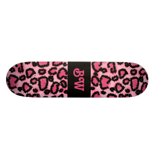 Roze en zwarte luipaard printpatroon. persoonlijk skateboard