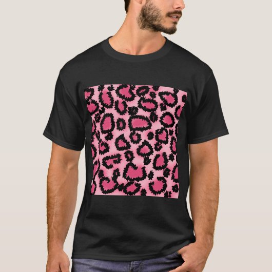 Roze en zwarte luipaard printpatroon. t-shirt (Voorkant)