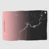 Roze en zwarte marmer golfhanddoek (Horizontaal)