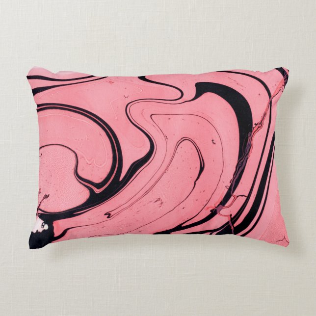 Roze en zwarte marmer. Handgeschilderd Accent Kussen (Voorkant)
