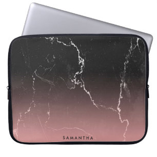 Roze en zwarte marmer laptop sleeve