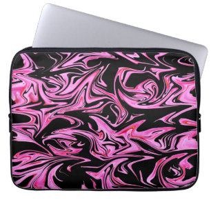 Roze en zwarte marmer, laptophoes laptop sleeve