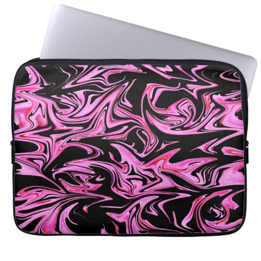 Roze en zwarte marmer, laptophoes laptop sleeve (Voorkant)