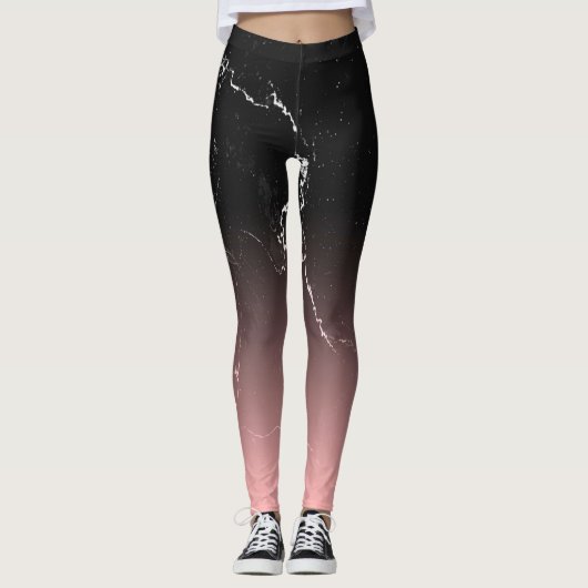 Roze en zwarte marmer leggings (Voorkant)