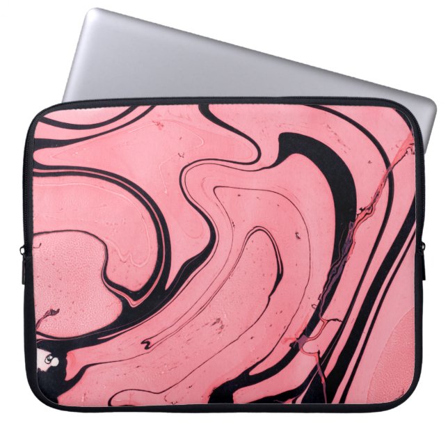 Roze en zwarte marmer textuur. Handgeschilderd Laptop Sleeve (Voorkant)