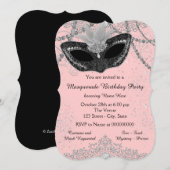 Roze en zwarte maskerade partij kaart (Voorkant / Achterkant)