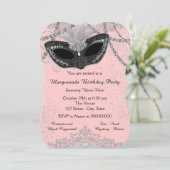 Roze en zwarte maskerade partij kaart (Staand voorkant)