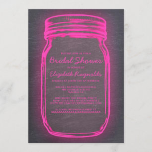 Roze en zwarte Mason Jar Bridal Shower-uitnodiging Kaart