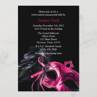 Roze en zwarte Masquerade Sweet 16 Ball-uitnodigin Kaart