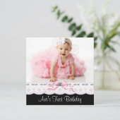 Roze en zwarte meisjes foto verjaardagsfeestje kaart (Staand voorkant)