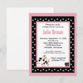 Roze en zwarte-meisjesmoo-Koe Baby Shower-uitnodig Uitnodiging Briefkaart (Voorkant / Achterkant)