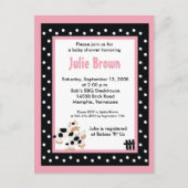 Roze en zwarte-meisjesmoo-Koe Baby Shower-uitnodig Uitnodiging Briefkaart (Voorkant)