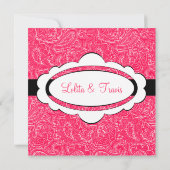 Roze en zwarte mini Paisley Wedding Invitation Kaart (Achterkant)