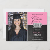 Roze en zwarte moderne aankondiging van Afstuderen (Voorkant)