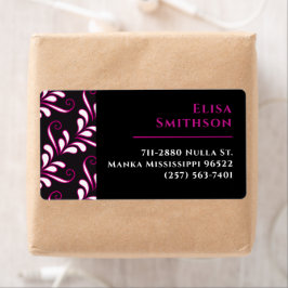 Roze en zwarte moderne, elegante dames-Damaspatron Etiket