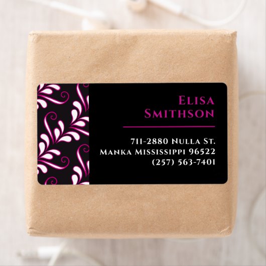 Roze en zwarte moderne, elegante dames-Damaspatron Etiket (Insitu)
