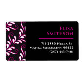 Roze en zwarte moderne, elegante dames-Damaspatron Etiket (Voorkant)