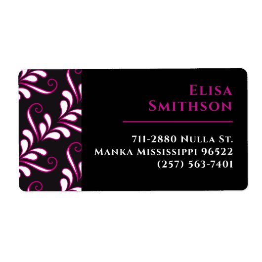 Roze en zwarte moderne, elegante dames-Damaspatron Etiket (Voorkant)