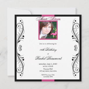 Roze en zwarte moderne Floral Party Kaart