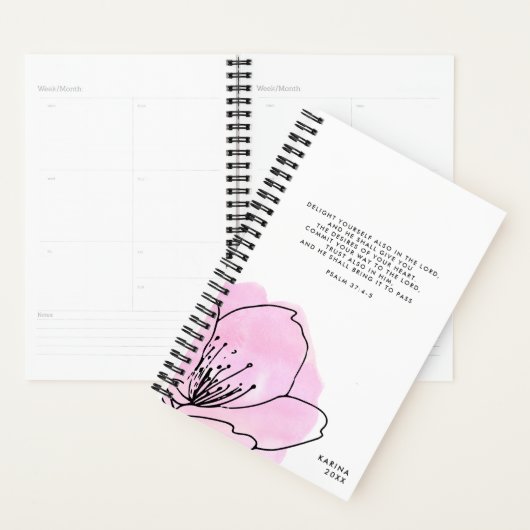 Roze en zwarte Moderne Floral-persoonlijke scripts Planner (Display)