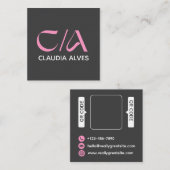 roze en zwarte moderne Qr-code visitekaartje vierk (Voorkant / Achterkant)