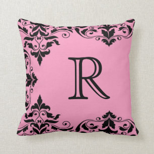 Roze en zwarte monogram Damask Pillow Kussen
