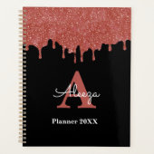 Roze en Zwarte Monogram Glitter Drips Planner (Voorkant)